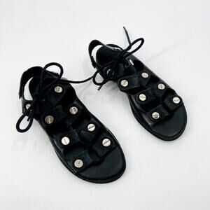 Zilian Black Leather Gladiator Sandals